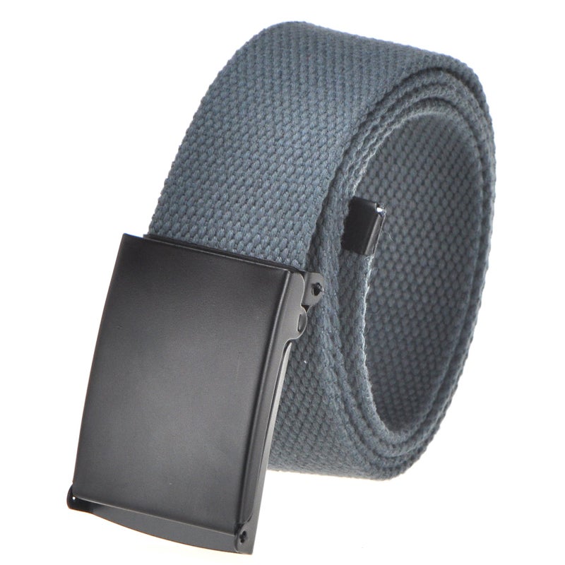 Mile High Life Cut To Fit Canvas Web Belt Size Up to 52" with Flip-Top Solid Black Military Buckle (Dark Gray) - Image 5